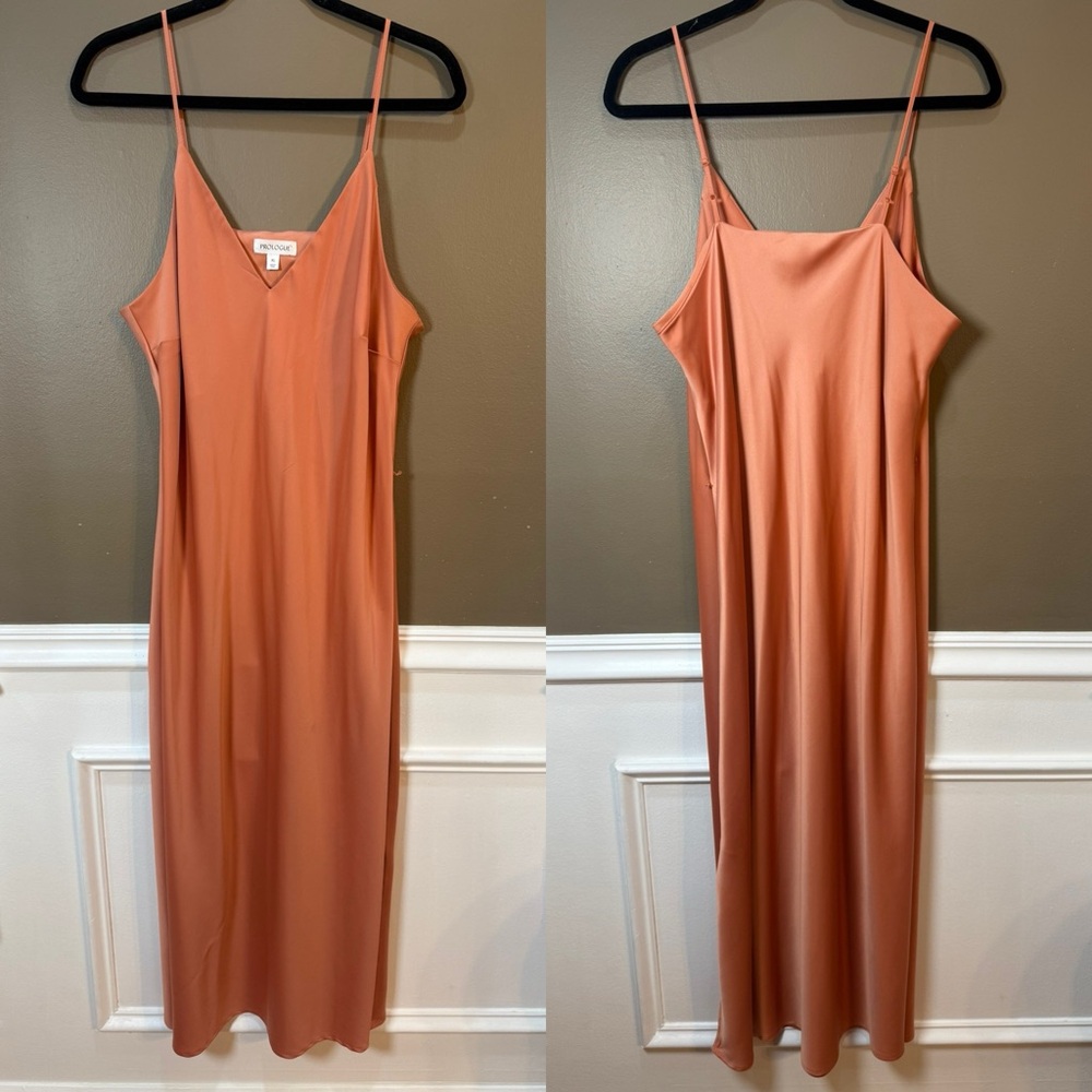 Prologue Coral Satin Midi Slip Dress XL Adjustable Straps Minimalist